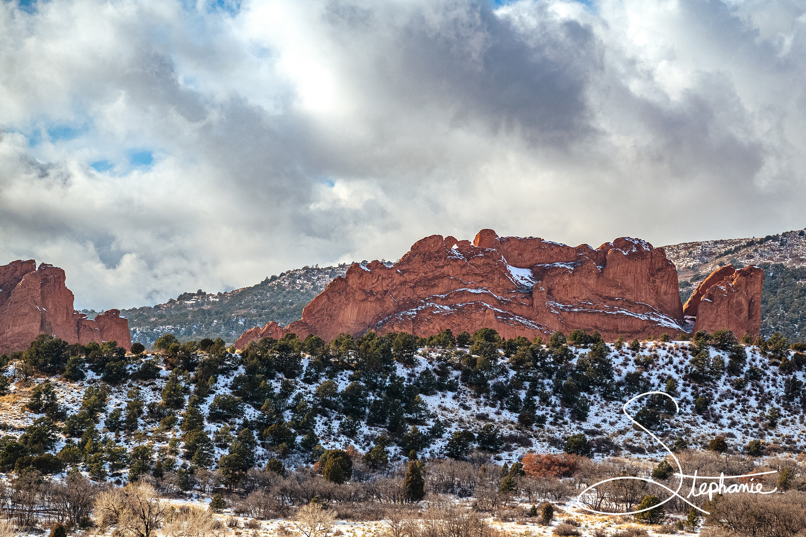 Photo from a distances of a rock formation in Garden of the Gods.