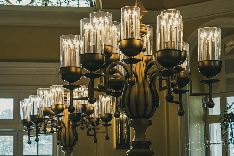 A photo of the light fixtures in the entrance of The Arlington Hotel in Hot Springs, Arkansas.